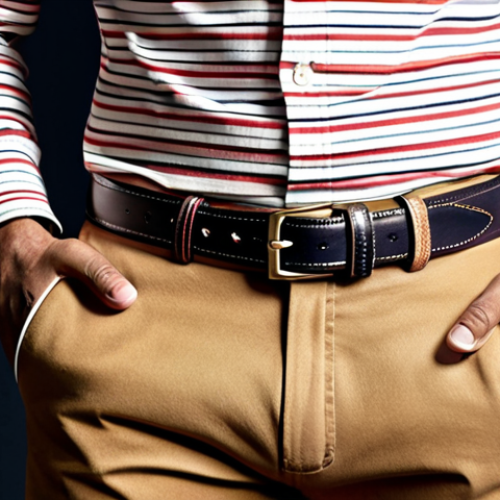 Home 11 **Prompt:** Tommy Hilfiger leather belt, classic stripe design, worn with formal trousers, sophisticated Bengali gentleman, studio lighting, high quality leather texture visible.