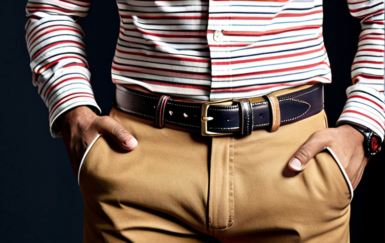 **Prompt:** Tommy Hilfiger leather belt, classic stripe design, worn with formal trousers, sophisticated Bengali gentleman, studio lighting, high quality leather texture visible.